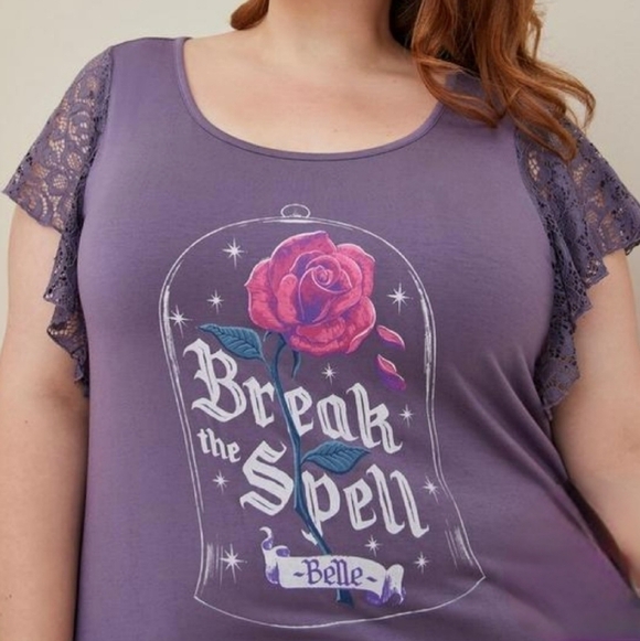 Torrid Beauty and the Beast Break Spell Belle Flutter Sleeve Top Purple 1X - Picture 2 of 9